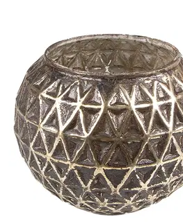 Svícny Stříbrný antik skleněný svícen na čajovou svíčku - Ø 11*8 cm Clayre & Eef 6GL3902