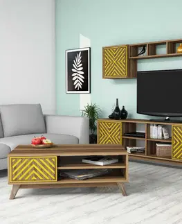 Obývací stěny a sestavy nábytku Set nábytku do obývacího pokoje INCI ořech žlutý