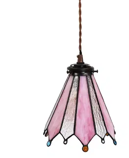 Svítidla Závěsná lampa Tiffany Flowerbell pink - 18*15*115 cm E14/max 1*25W Clayre & Eef 5LL-6218