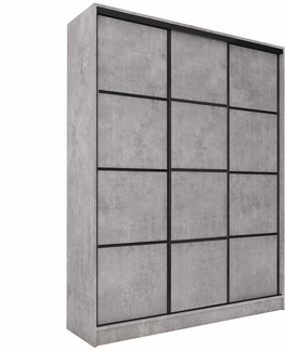 Šatní skříně Šatní skříň HARAZIA 150 bez zrcadla, se 4 šuplíky a 2 šatními tyčemi, beton