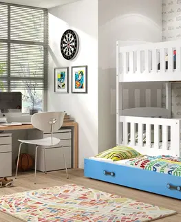 Postele BMS Dětská patrová postel KUBUŠ 3 s přistýlkou | bílá Barva: bílá / modrá, Rozměr: 200 x 90 cm