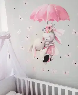 Samolepky na zeď Dětské samolepky na zeď - Zajíčci s deštníkem