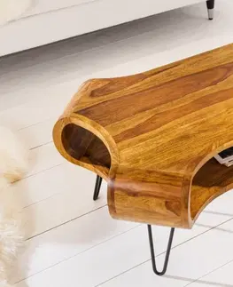 Designové a luxusní konferenční stolky Estila Industriální konferenční stolek Spin z masivního palisandrového dřeva hnědé barvy a černých kovových nožičkách 100cm