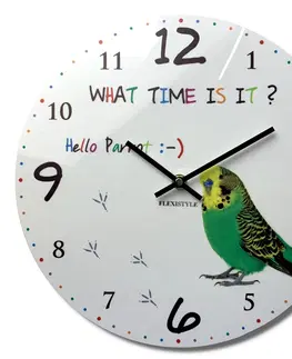 Dětské nástěnné hodiny Kvalitní dětské nástěnné hodiny 30 cm s papouškem