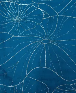 Dekorační ubrusy Modrý sametový středový ubrus s květinovým potiskem