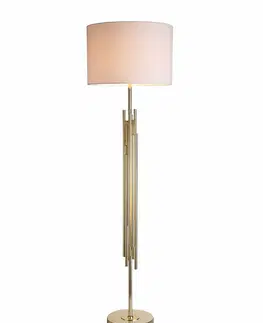 Designové a luxusní stojící lampy Estila Moderní vysoká stojací lampa Vidar v designovém art-deco provedení ve zlaté barvě s bílým stínítkem 156cm
