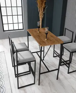 Barové židle a stoly Set barový stůl a židle (5 kusů) NORDIC černo šedá a ořech