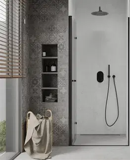 Sprchové kouty MEXEN LIMA skládací dveře 80x190 cm 6mm, černé, transparent se stěnovým profilem 856-080-000-70-00