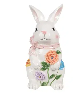 Dózy na potraviny Bílá keramická úložná nádoba králík s květy - 16*15*29 cm Clayre & Eef 6CE1703