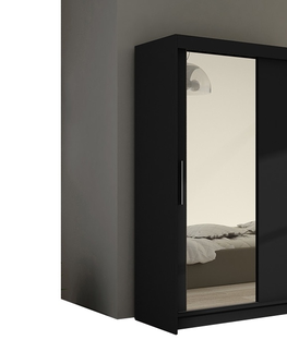 Šatní skříně Šatní skříň KENDI VI, černý mat/zrcadlo