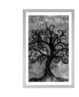 Černobílé Plakát s paspartou černobílý strom života