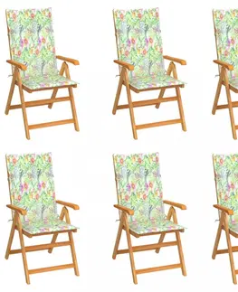 Zahradní židle Zahradní židle 6 ks teak / látka Dekorhome Vzor kytka