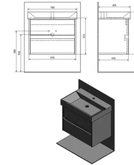 Koupelnový nábytek SAPHO NIRONA umyvadlová skříňka 67x51,5x43 cm, dub Sherwood NR070-1515
