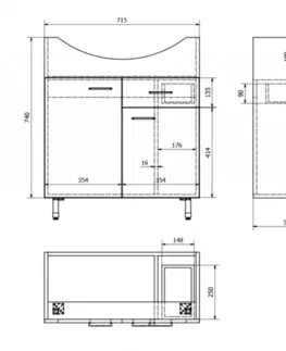 Koupelnový nábytek AQUALINE ZOJA umyvadlová skříňka 71,5x74x34cm, dub platin 51175