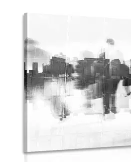 Černobílé obrazy Obraz siluety lidí ve velkoměstě v černobílém provedení