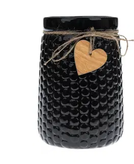 Vázy keramické Keramická váza Wood heart černá, 12 x 17,5 x 12 cm