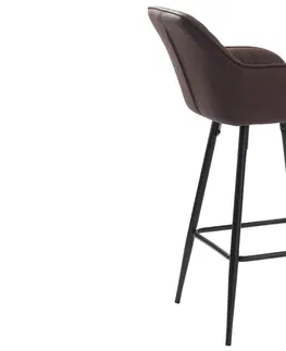 Barové židle Furniria Designová barová židle Dana tmavě hnědá ekokůže