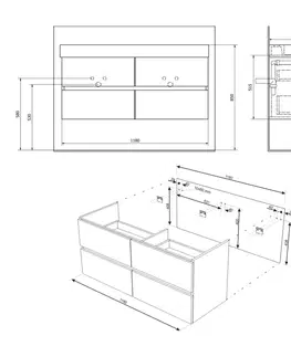 Koupelnový nábytek SAPHO FILENA dvojumyvadlová skříňka 118x51,5x43cm, bílá mat FID1212W