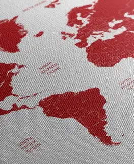 Obrazy mapy Obraz mapa světa s jednotlivými státy v červené barvě