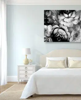 Černobílé obrazy Obraz impresionistický svět květin v černobílém provedení