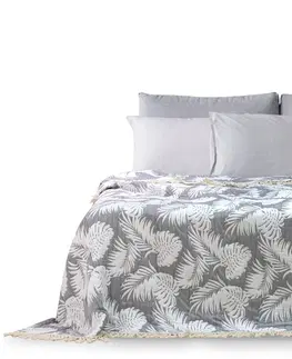 Přehozy Přehoz na postel DecoKing TROPICALLEAVES šedé+bílé, velikost 240x260