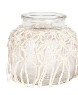 Dekorativní vázy Skleněná dekorativní váza s provázky - Ø 12*12 cm Clayre & Eef 6GL2525
