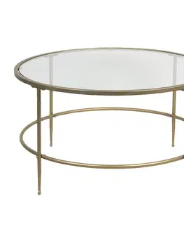 Konferenční stolky Zlatý kovový konferenční stolek se skleněnou deskou Akantha – Ø 85*46 cm  Clayre & Eef 50470