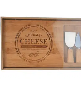 Prkénka a krájecí desky Bambusové prkénko na sýr s příslušenstvím 38 x 18 x 1,5 cm 