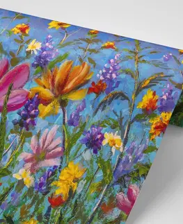 Tapety s imitací maleb Tapeta barevné květiny na louce