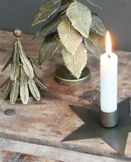 Svícny Bronzový antik svícen na úzkou svíčku ve tvaru hvězdy Star - 13*2,5cm Chic Antique 52024113 (52241-13)