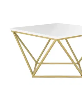 Konferenční stoly HowHomely Konferenční stolek CURVED 62x62 cm mosaz/bílá 