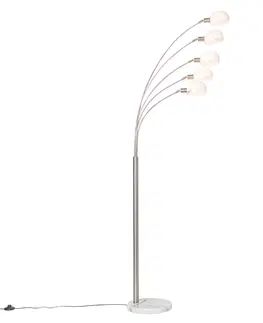 Stojaci lampy Designová stojací lampa ocelová s opálovým sklem 5-light - Sixties Marmo