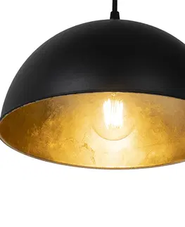 Zavesna svitidla Průmyslová závěsná lampa černá se zlatými 3 světly - Magnax