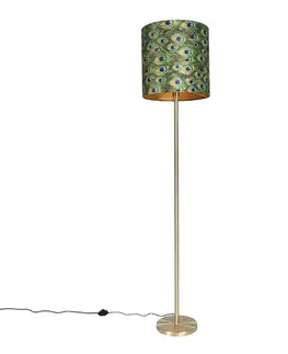 Stojaci lampy Stojací lampa mosazná s pávím odstínem 40 cm - Simplo