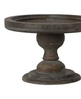 Podnosy a tácy Hnědo-šedý dřevený odkládací talíř na noze - Ø 24*16 cm Clayre & Eef 6H2016