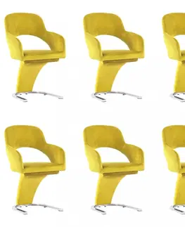 Židle Jídelní židle 6 ks samet / chrom Dekorhome Žlutá