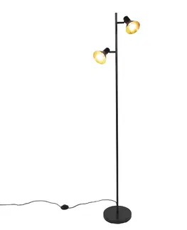 Stojaci lampy Moderní stojací lampa černá se zlatými 2-světly - Magno