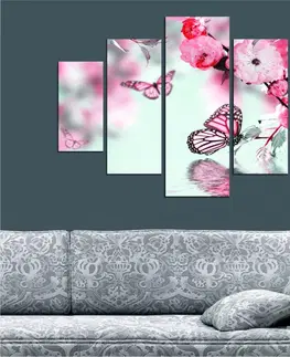 Obrazy Hanah Home Vícedílný obraz  MOTÝLI A KVĚTY 92x56 cm