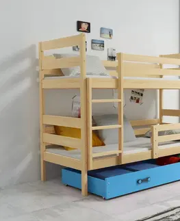 Postele BMS Dětská patrová postel ERYK | borovice Barva: Borovice / modrá, Rozměr: 160 x 80 cm
