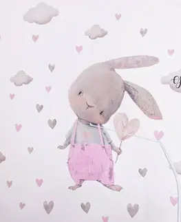 Samolepky na zeď Přelepitelná samolepka nad postýlku pro holčičku - Zajíček