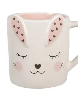 Hrnky a šálky Růžovobílý keramický hrneček ve tvaru králíčka Rabbit - 12*8*10 cm / 300 ml Clayre & Eef 6CE1682