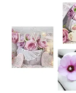 Sestavy obrazů Set obrazů romantické květiny s nápisem Love