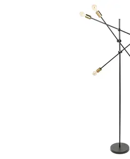 Designové a luxusní stojící lampy Estila Moderní černo-zlatá stojací lampa Elke s otočnými rameny 163cm