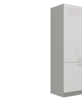 Kuchyňské linky HARLOW, skříňka vysoká 60 DK-210 2F, šedá / bílý lesk
