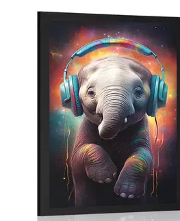 Párty zvířata se sluchátky Plakát slon se sluchátky