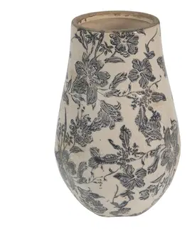 Dekorativní vázy Keramická dekorační váza se šedými květy Mell French M - Ø13*20 cm Clayre & Eef 6CE1445M
