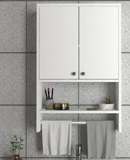 Koupelnový nábytek Kalune Design Závěsná koupelnová skříňka s věšákem na ručníky Vira bílá