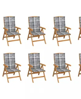 Zahradní židle Skládací zahradní židle s poduškami 8 ks teak / látka Dekorhome Červená