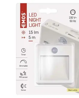 Noční osvětlení EMOS LED noční světlo P3319 s pohybovým čidlem do zásuvky P3319