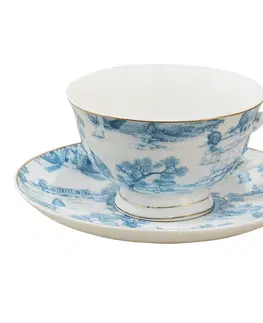 Hrnky a šálky Bílo-modrý porcelánový šálek s podšálkem Chateau  - Ø 10*6 / Ø 15*2 cm / 250 ml Clayre & Eef 6CEKS0001BL